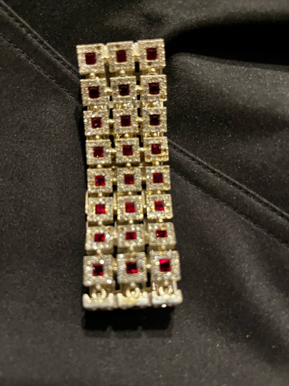Silver Tone Bracelet with Red Square Crystals